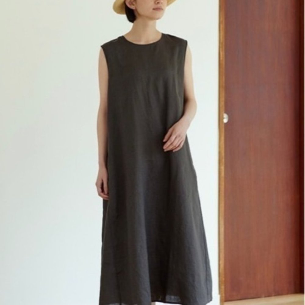 MUJI WOMEN'S FRENCH LINEN SLEEVELESS DRESS -Smoky Brown - Size XS-S